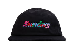 Sunday Classy Scribble 5-Panel Camper Hat (Black w/ Multicolor Embroidery)