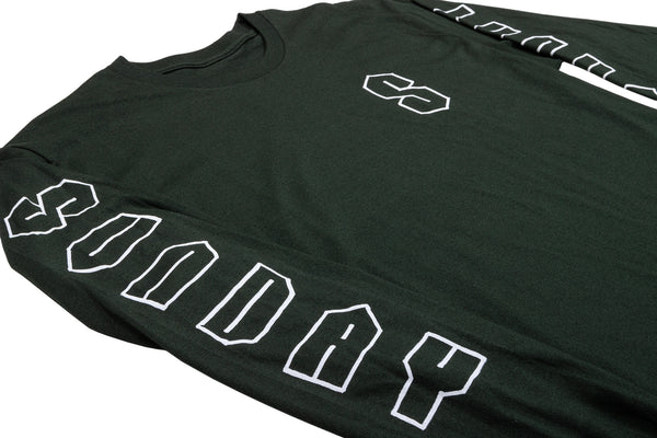 Sunday Cool S Long Sleeve (Forest Green with White Ink) | Full