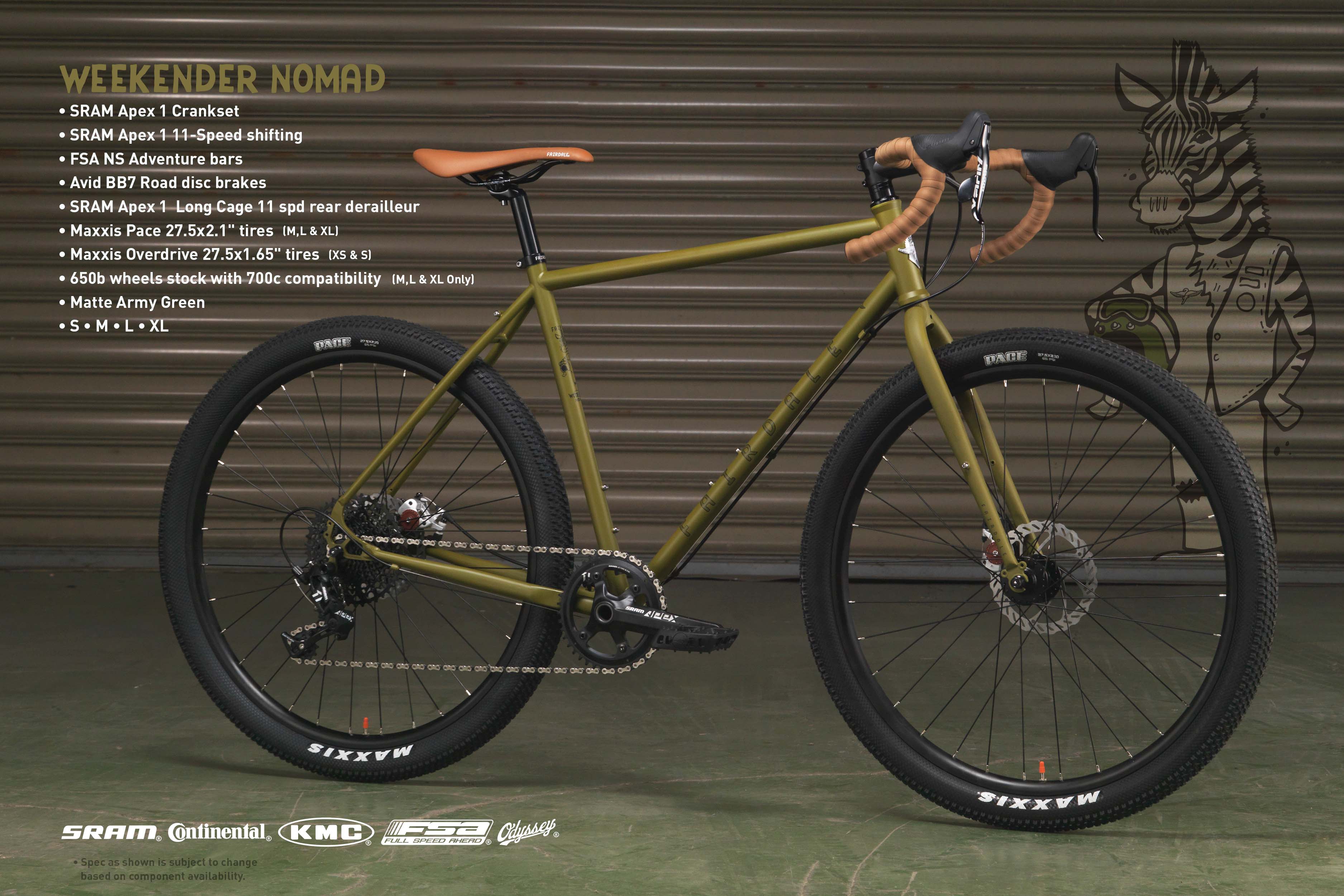 fairdale gravel bike Fairdale Weekender Nomad (Matte Army Green in S-XL)